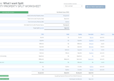 Example basic split scenario in the DivorceSplit app.
