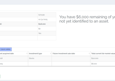 Example Investment Account Details in the DivorceSplit app.